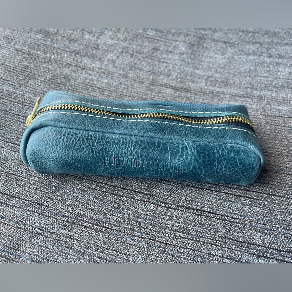 Blue leather Portland Leather zippered pouch